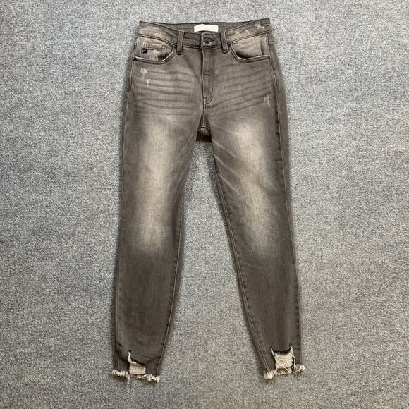 KanCan Jeans Womens 9/28 Gray Leo High Rise Ankle Skinny Distressed Raw Hem - Picture 2 of 12